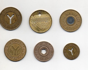 Complete Set of 6 NYC Subway Tokens NYCTA MTA New York City Transit Authority 1950-2003