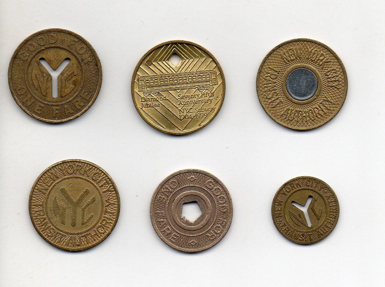 Complete Set of 6 NYC Subway Tokens NYCTA MTA New York City Transit Authority 1950-2003 image 1