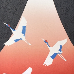 Japanese Noren: Sacred Mt. Fuji, Red Sun and Soaring Cranes Made in Japan (33.46in x 59.06in)