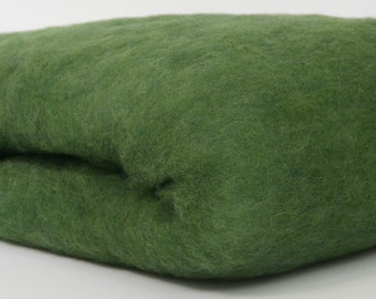 MOSS GREEN- American Farm, Medium Grade Wool Batt- Needle Felting, Wet Felting, Spinning