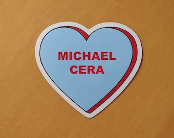 Michael Cera Candy Heart Vinyl Sticker Pink/Blue