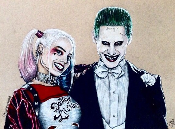 Harley Quinn Joker Mad Love Suicide Squad Drawing Print Etsy