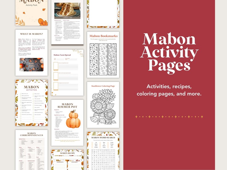 Mabon Sabbat Printable Activity Pack Autumn Equinox Printables Pagan ...