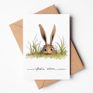 Postkarte Ostern | Hase Osterkarte Aquarell bedruckt| Umweltfreundliche Postkarte Ostern| Osterhase Postkarte mit Text |Postkarte lustig