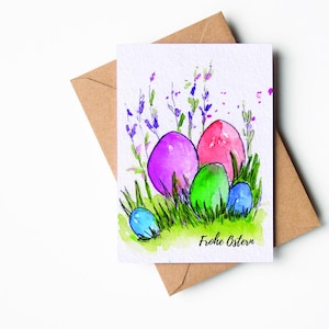 Grußkarte Postkarte Osterkarte Ostern | Eier im Gras | Aquarell | Print | umweltfreundliches Papier| säurefrei| chlorfrei | FSC Zertifiziert