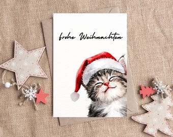 5 Weihnachtskarten "Christmas Cats" als Set oder einzeln  Postkartenformat auf  umweltfreundlichem DIN A 6 Aquarellpapier