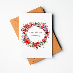 Geburtstagskarte floral | Grußkarte mit Blumen | DIN A6 | Postkarte mit Wildblumen | Aquarellpapier umweltfreundlich
