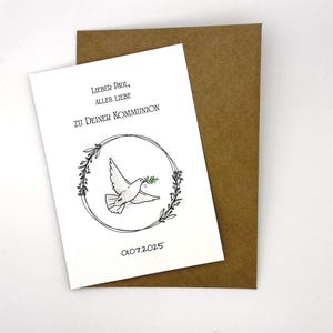 personalisierte Kommunionskarte mit Name und Datum  mit Motiv  im Postkartenformat DIN A6