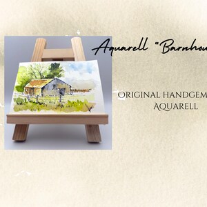 Handgemaltes Aquarell | Landschaft mit Hütte | DIN A6 | Original handgemacht | Naturmalerei mit Signatur im Postkartenformat | Natur