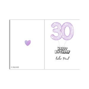 Personalisierte Geburtstagskarte mit  Ballon Aquarell lila – Happy Birthday Karte mit Name – DIN A6 Klappkarte