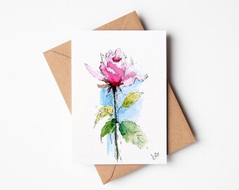 Kunstdruck von meinem handgemalten Miniatur Aquarell  "Wildrose" | 10,5 cm b x  14,8 cm |  DIN A6 auf Fine Art Aquarellpapier
