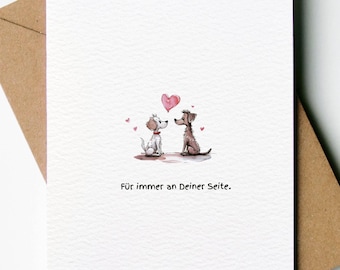 Lustige Valentinstagskarte "Immer an Deiner Seite  Illustration mit Hunden - Happy Valentines Day