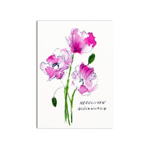 Geburtstagskarte  Blumen im Postkartenformat DIN A6  Print Kunstdruck aus umweltfreundlichem 300 g Aquarellpapier