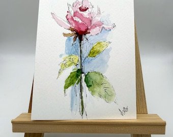 Mini Aquarell Wildrose handgemalt | Blumenbild dekor | 10,5 cm b x  14,8 cm  DIN A6 auf Fine Art Aquarellpapier