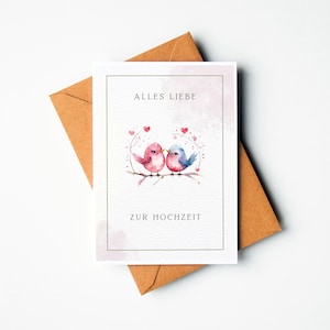 Hochzeitskarte "verliebte Vögel"  Postkarte Hochzeit Glückwunschkarte zur Hochzeit Karte für das Brautpaar Aquarellpapier DIN A 6