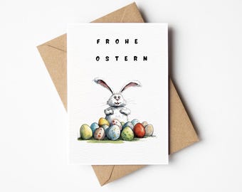 Set aus 5 lustigen Osterhasen "Funny Bunnies"  auf umweltfreundlichem DIN A 6 Aquarellpapier auch einzeln erhältlich