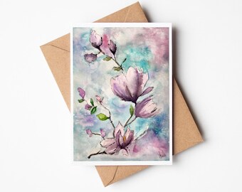 Miniatur Handgemaltes Aquarell Giclee "Magnolientraum" auf Premium Aquarellpapier als Wanddekor