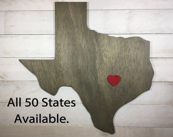 State Sign Cutout With Heart, Wall Decor, Wood State Sign, US States, Wooden States, Farmhouse, Housewarming Gift