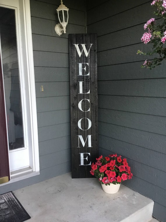 Rustic Dark Gray And White Front Porch Welcome Sign Rustic Dark Gray And White Front Porch Welcome Sign