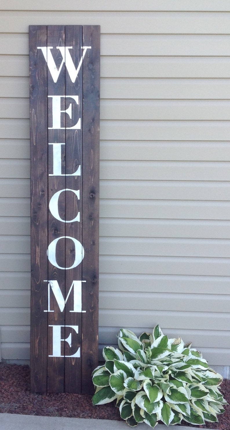 Welcome Sign, Porch Sign, welcome sign for front door, rustic welcome sign, outdoor welcome sign, vertical welcome sign, wood welcome sign image 2