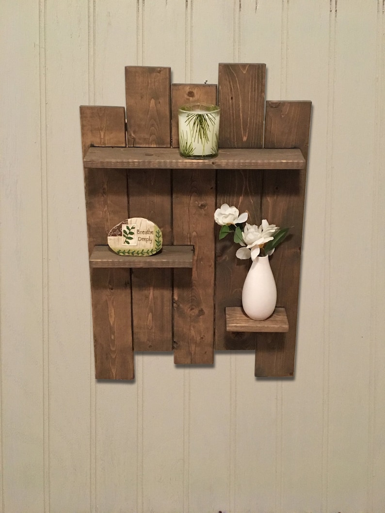 Rustic Wooden Pallet Shelf Features 3 Wooden Shelves Great For Etsy