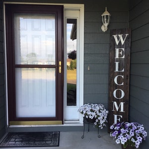 Welcome Sign, Porch Sign, welcome sign for front door, rustic welcome sign, outdoor welcome sign, vertical welcome sign, wood welcome sign image 1