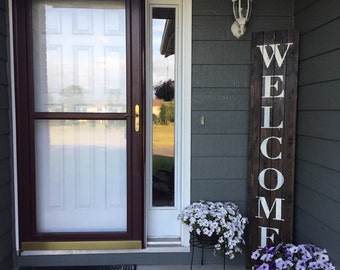 Welcome Sign, Porch Sign, welcome sign for front door, rustic welcome sign, outdoor welcome sign, vertical welcome sign, wood welcome sign