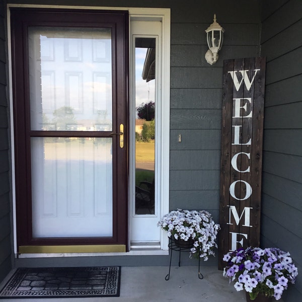 Welcome Sign, Porch Sign, welcome sign for front door, rustic welcome sign, outdoor welcome sign, vertical welcome sign, wood welcome sign