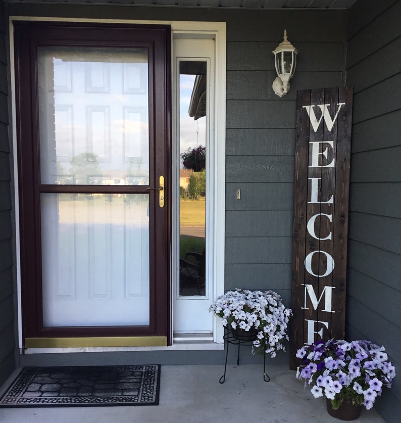 Welcome Sign, Porch Sign, welcome sign for front door, rustic welcome sign, outdoor welcome sign, vertical welcome sign, wood welcome sign image 1