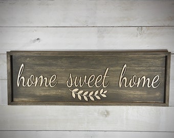 Farmhouse Home Sweet Home Rustic Sign, Horizontal Farmhouse Style Sign, Distressed Sign, Housewarming Gift