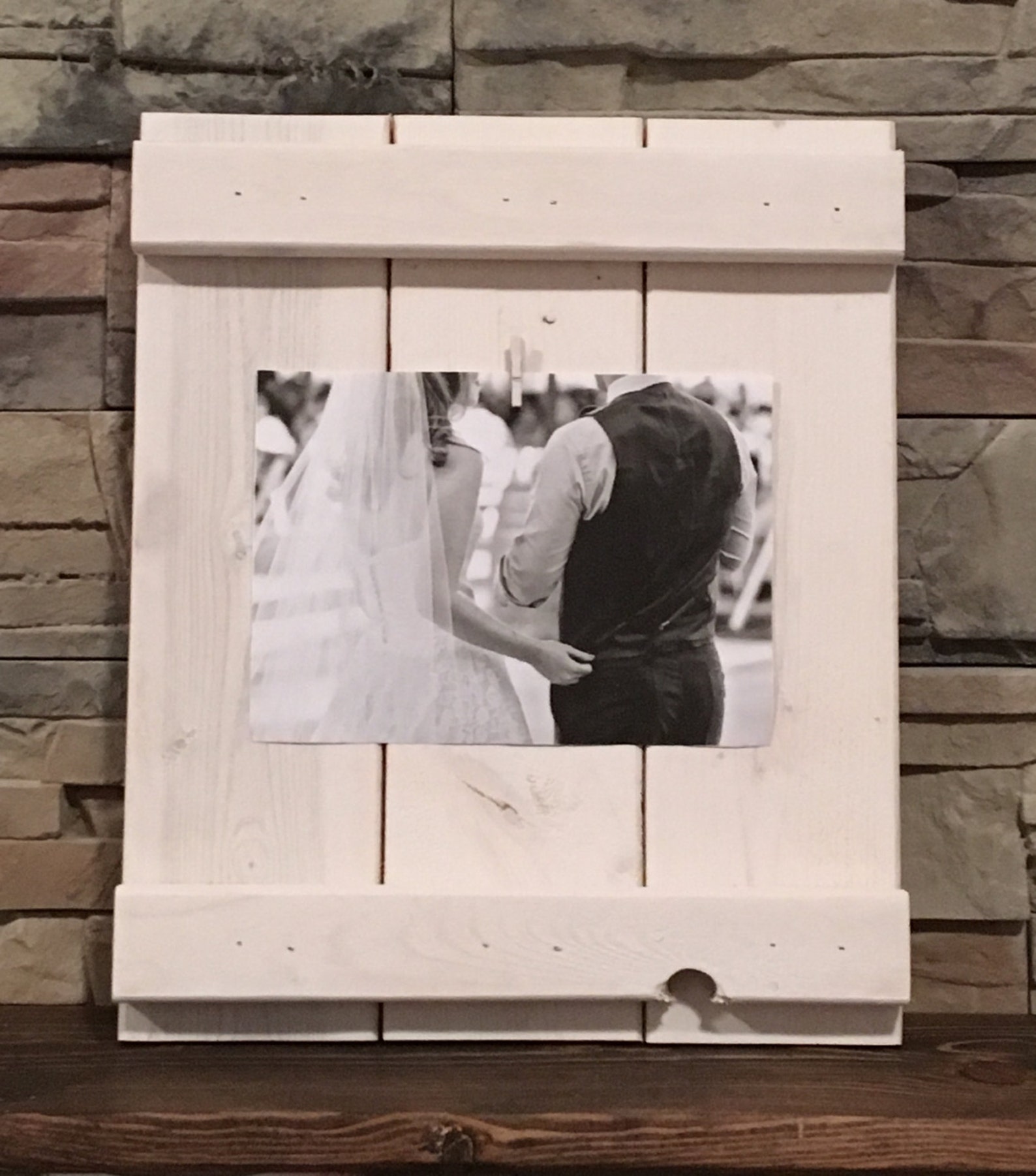Rustic Pallet Picture Frame With Clothespin 4x6 Picture Etsy