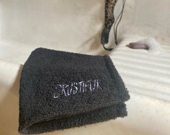 Crustifuk Embroidered Black Terry Cloth Washcloth