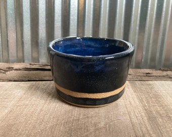 Blue/Black Stripe Small Stoneware Pot