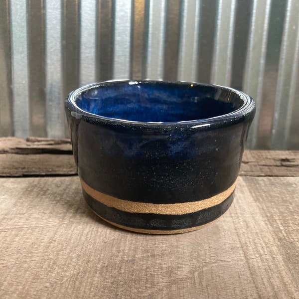 Blue/Black Stripe Small Stoneware Pot