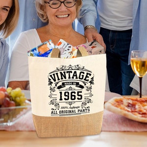 60. Geburtstag Geschenke für Frauen - Jute Tragetasche - Vintage 1965 geboren, Andenken für Sie