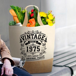 50e anniversaire sac en jute cadeaux pour femme - sac cabas cabas - vintage né en 1975 souvenir pour elle - idée cadeau de Noël
