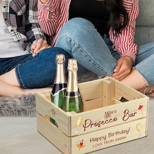 Personalisierter Proseccokorb Geschenk für Frauen - Benutzerdefinierte Geburtstagsgeschenke für Bar Party - Barwagendekorationen Hen Party Brautdusche Zubehör