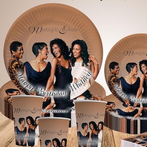 Personalized Waiting to Exhale Party Tableware Plates Luncheon Napkins & Cups, Women&#39;s Birthday Ladies Night 90&#39;s Movie Theme Party Decor
