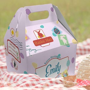 Personalised Easter Treat Box Gift Bags For Kids Children&#39;s Egg Hunt - Easter Bunny Rabbit Mail Treat Basket For Easter Party - Pastel Pink