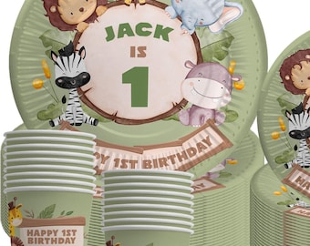 WILD ONE Personalised 1st Birthday party Safari Jungle decorations Party Plates Cups and Napkins, Tableware decorations