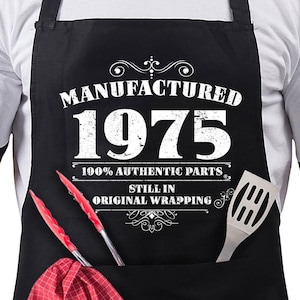 50th Birthday gifts for men Dad husband Milestone Birthday Gifts bbq cooking apron 100% cotton 2 pockets - manufactured 1975