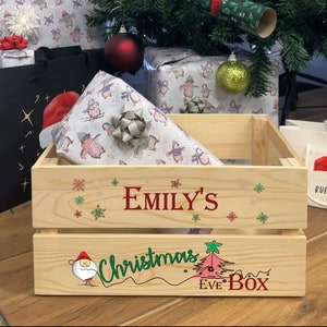 Caisse de réveillon de Noël pour enfants - Boîte festive personnalisée en bois pour un panier-cadeau familial - Boîte cadeau gourmandise pour le 24 décembre