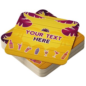 Posavasos personalizados en paquetes de 24, 48 y 96 unidades. Compra múltiple. Posavasos cuadrados de cartón para bebidas o para bar en casa. CO-CARD-A152. Añadir texto.