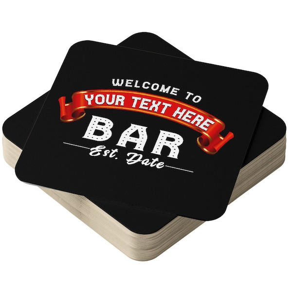 Personalised Beer Mats in Packs of 24, 48, 96 Multi Buy - Absorbent Square Cardboard Drink Coasters or Home Bars - CO-CARD-012 - ADD Text