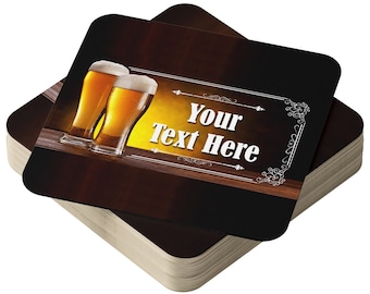 Personalised Beer Mats in Multi Packs Bulk Buy - Absorbent Square Cardboard Drink Mat or Home Bars Pubs - CO-CARD-RA813 - ADD Text