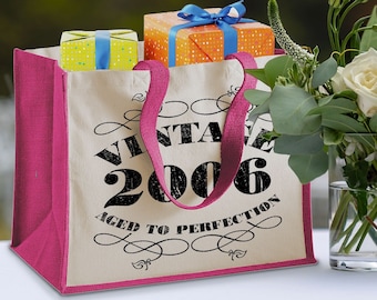 18th Birthday Vintage Jute Bag Keepsake Gift For Her, Birth Year 2006 Gift Bag, Shopper Bag, Travel Bag - Available in 4 Colours & 2 Sizes