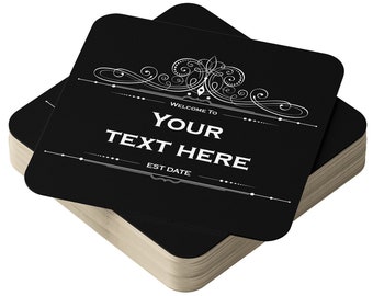 Personalised Beer Mats in Packs of 24, 48, 96 Absorbent Square Cardboard  For Home Bars - CO-CARD-DI016 - Add TEXT