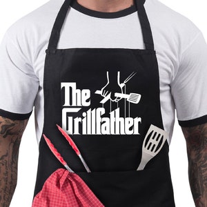 Funny BBQ Apron Cooking Aprons Gifts for Men 100% Cotton 2 Pockets The Grillfather Gift for Fathers Day image 1