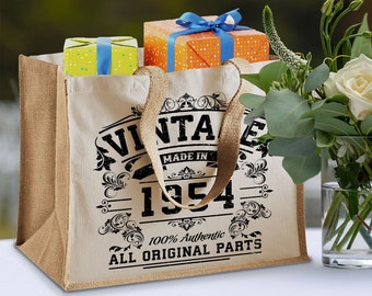 70th Birthday Original Vintage Jute Bag Keepsake Gift For Her Birth Year 1954 Gift Bag Shopper Travel Bag Available in 4 Colours & 2 Sizes