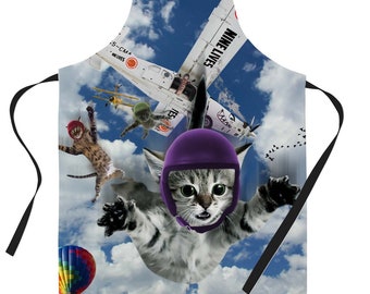 Funny Baking Apron Cat Skydive – Cooking Chef Gift For Men – Womens Baking Gift Full BBQ Grilling Kitchen Aprons